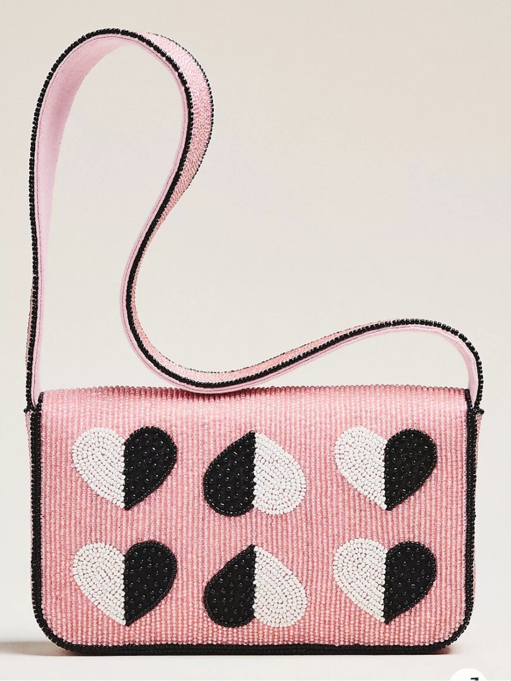 Anthropologie Fiona Beaded Heart Shoulder Bag Pink NWT